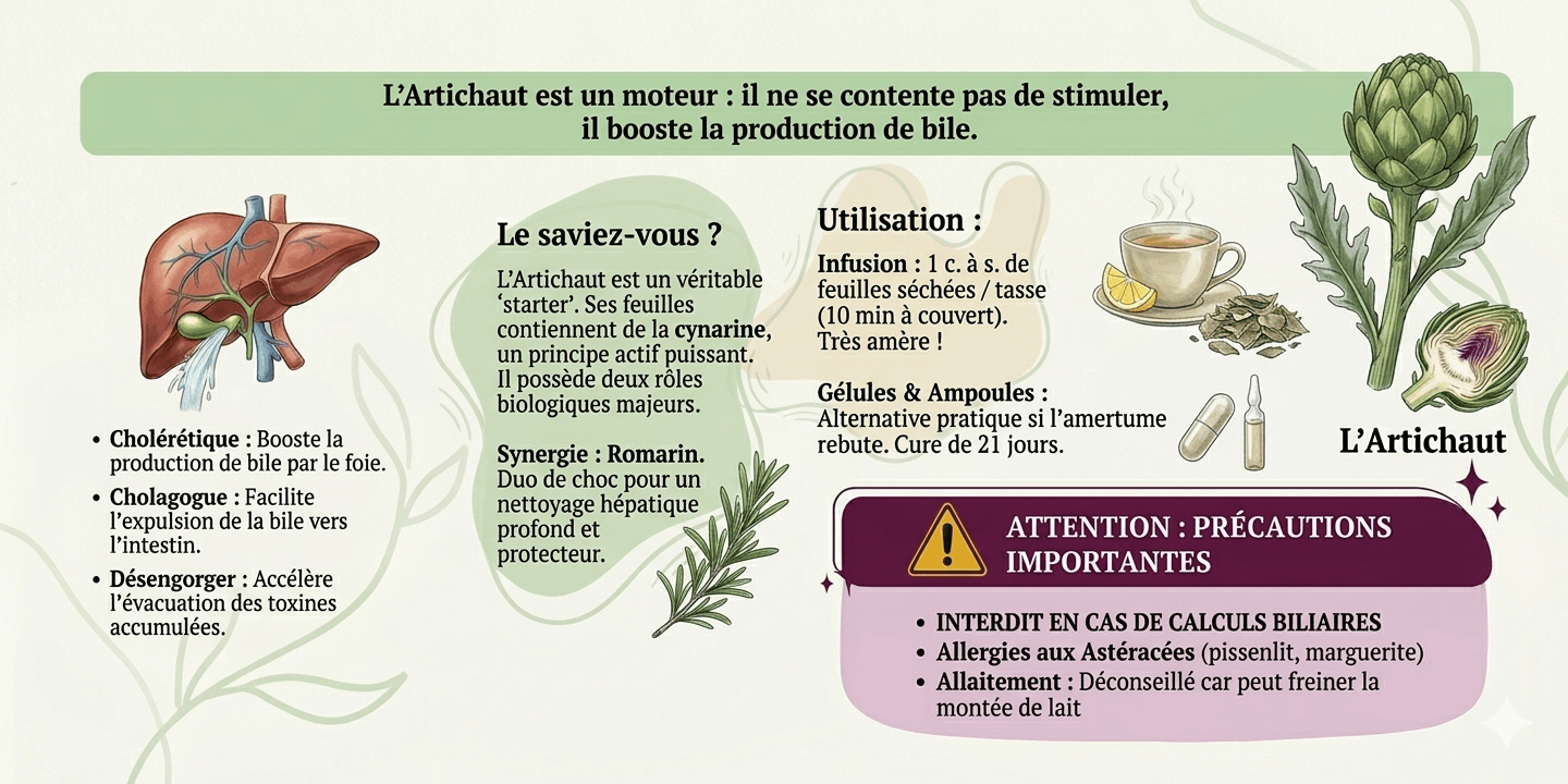 Infographie sur l'Artichaut — bienfaits, utilisation et précautions