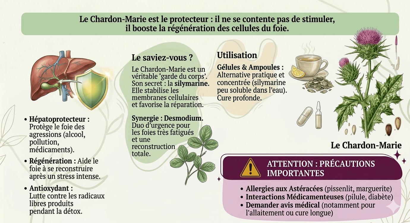 Infographie sur le Chardon-Marie — bienfaits, utilisation et précautions