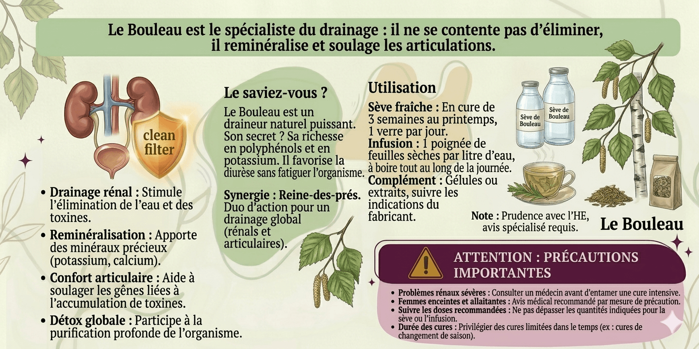 Infographie sur le Bouleau pour un drainage plantes naturel