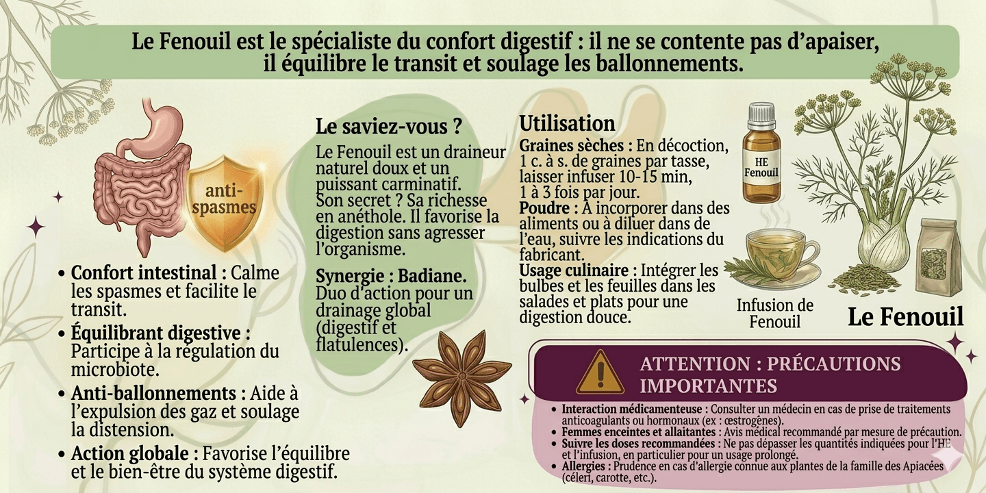 Infographie sur le Fenouil pour un drainage plantes naturel